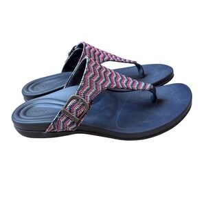 Aetrex Rita Orthotic Thong Sandals Navy Pink Chevron AE875W Womens 10 EU 41